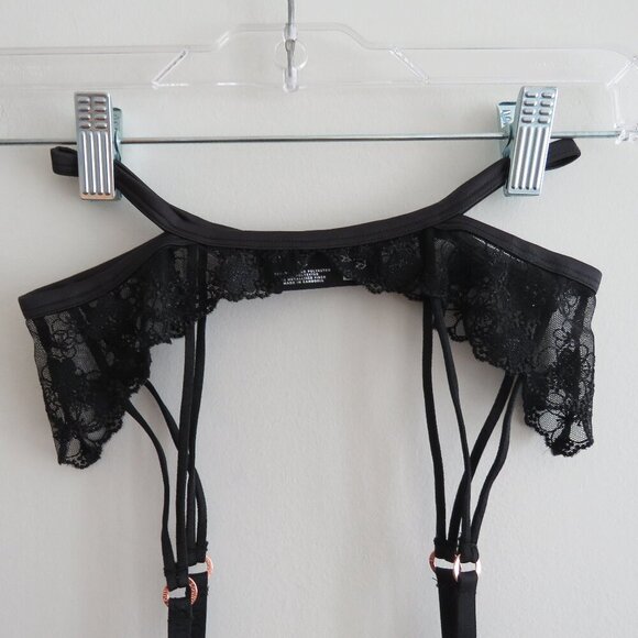 LOUNGE Tyra Floral Lace Sheer Mesh Suspender Belt in Black - Size XS - Picture 3 of 14